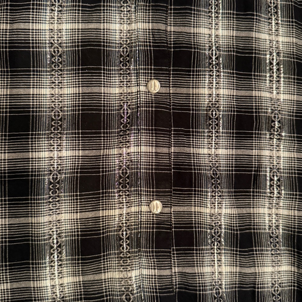 Wrangler Womens Black White Plaid Metallic Western Snap Button‎ Shirt LW4021X S - Picture 4 of 7
